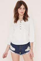 Forever21 Women's  Ivory Embroidered Slub Knit Top