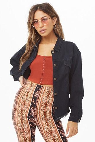 Forever21 Denim Frayed-hem Jacket