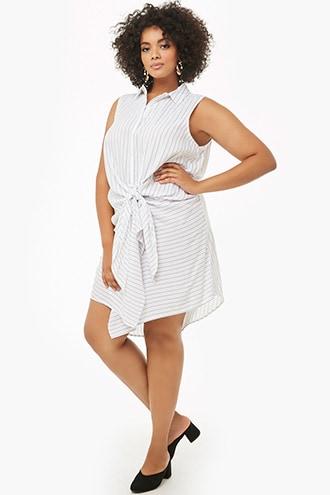 Forever21 Plus Size Pinstriped Tie-front Shirt Dress