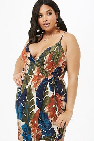 Forever21 Plus Size Tropical Leaf Wrap Mini Dress