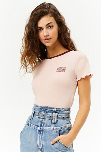 Forever21 Amour Graphic Lettuce-edge Tee