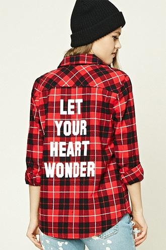 Forever21 Women's Graphic Plaid Flannel Shirt