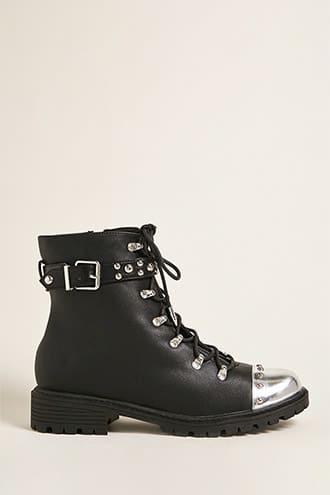 Forever21 Shoe Republic Satin Combat Boots