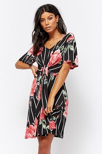 Forever21 Striped Floral Print Dress
