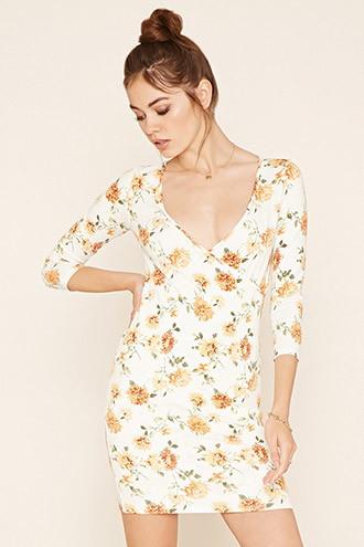 Forever21 Women's  Floral Surplice Knit Dress