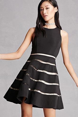 Forever21 Mesh Insert Fit And Flare Dress