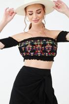 Forever21 Geo Embroidered Crop Top & Skirt Set