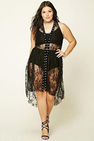 Forever21 Plus Women's  Plus Size Sheer Lace-up Dress