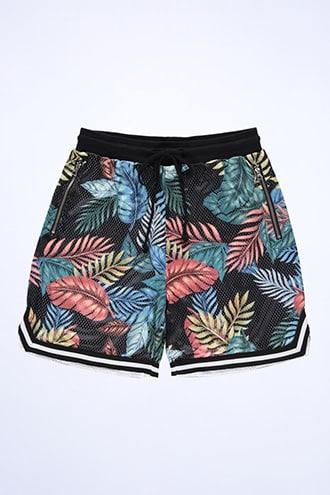 Forever21 Reason Multicolor Palm Leaf Varsity Stripe-trim Shorts