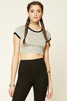 Forever21 Women's  Marled Knit Ringer Crop Top