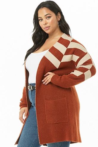 Forever21 Plus Size Striped Brushed Open-front Cardigan