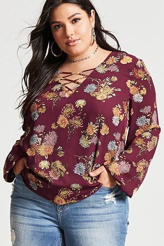 Forever21 Plus Size Caged Floral Top