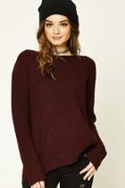 Forever21 Women's  Burgundy & Black Chunky Crisscross-back Sweater