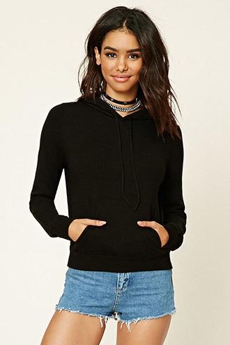 Forever21 Women's  Black Knit Drawstring Hoodie