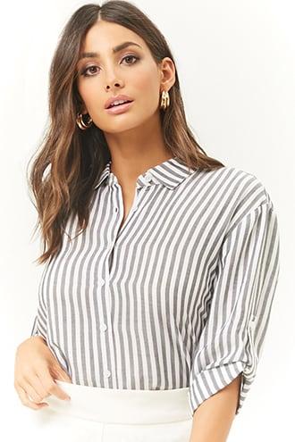 Forever21 Striped Curved-hem Shirt
