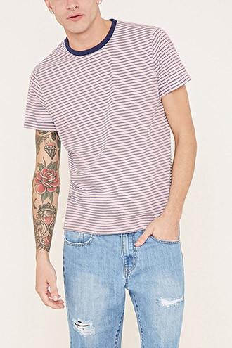 21 Men Men's  Pink & Navy Striped Cotton-blend Tee