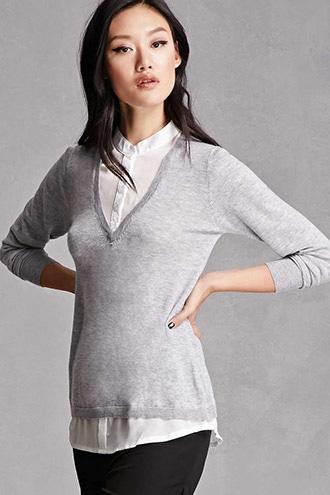 Forever21 Heathered Mock Shirt Top