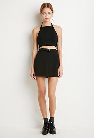 Forever21 Women's Kick-pleat Mini Skirt (black)