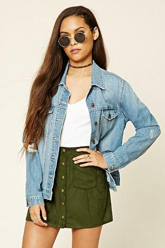Forever21 Women's  Olive Faux Suede Mini Skirt