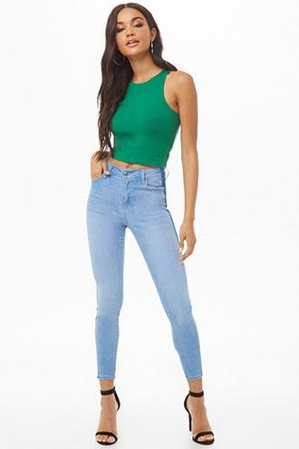 Forever21 Contrast-panel Skinny Jeans