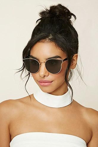 Forever21 Gold & Olive Cat Eye Sunglasses