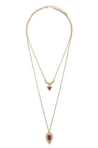 Forever21 Gold & Brown Faux Stone Layered Necklace