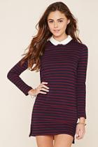 Forever21 Women's  Navy & Wine Collared Stripe Shift Dress