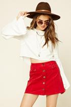 Forever21 Women's  Red Corduroy Button-front Skirt
