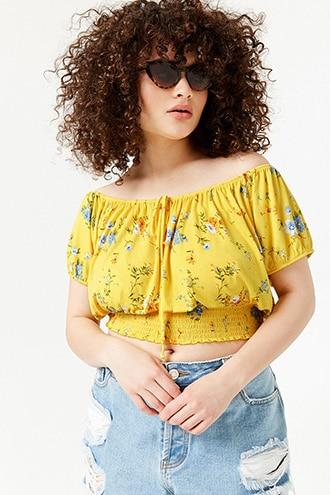 Forever21 Plus Size Floral Off-the-shoulder Crop Top