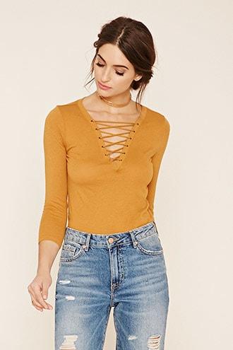Forever21 Contemporary Lace-up V-neck Top