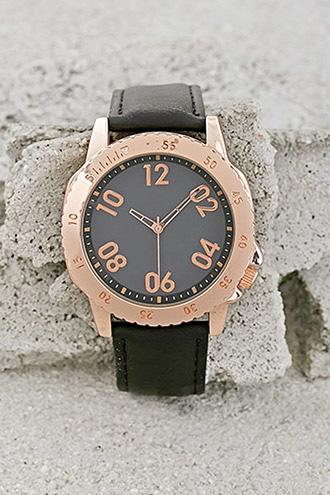 21 Men Black & Gold Men Faux Leather Watch