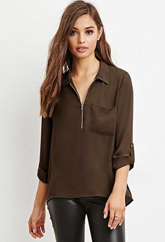 Forever21 Zip-front Pocket Shirt