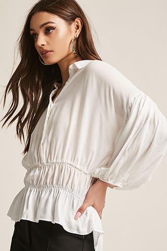 Forever21 Textured Balloon-sleeve Top