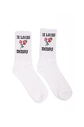 Forever21 Men In Loving Memory Rose Print Crew Socks