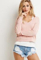 Forever21 Women's  Hooded Terry Knit Pullover (peach)
