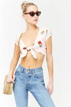 Forever21 Heart Print Tie-front Crop Top