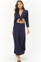 Forever21 Sheeny Knotted Crop Top & Culottes Set