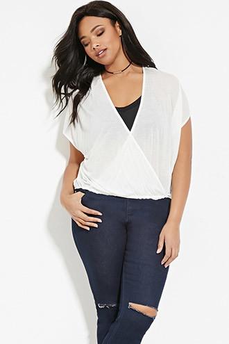 Forever21 Plus Women's  Plus Size Sheer Surplice-front Top