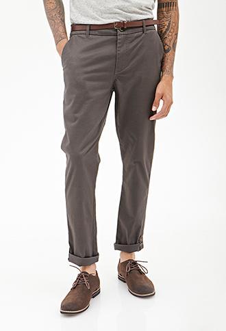 21 Men 21 Men Slim-fit Belted Pants Grey 36