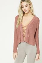 Forever21 Women's  Mauve Boxy Lace-up Sweater