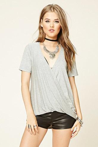 Forever21 Women's  Heathered Surplice Top