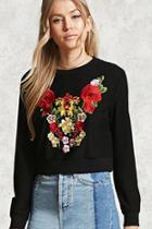 Forever21 Floral Embroidered Mesh Top