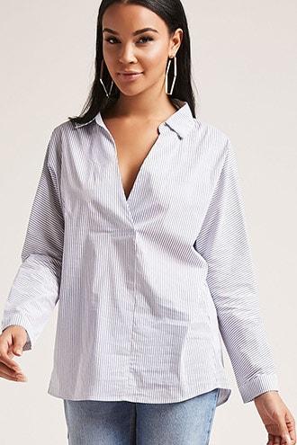 Forever21 Striped Poplin Popover Shirt