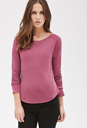 Forever21 Women's Magenta Raglan Thermal Top