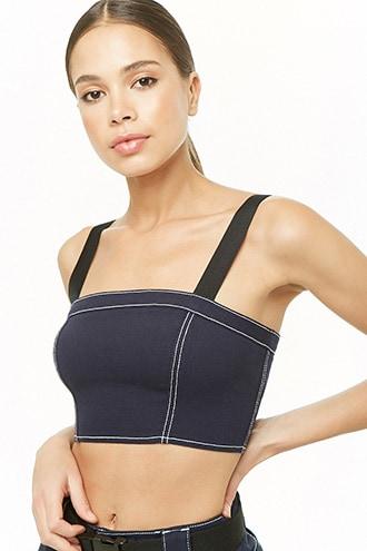 Forever21 Contrast-stitched Denim Crop Top