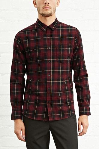 21 Men Men's  Red & Black Cotton Plaid Shirt