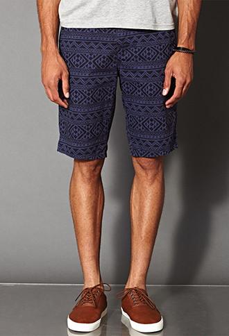 21 Men Tribal Print Twill Shorts
