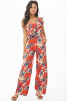 Forever21 Floral Ruffle One-shoulder Jumpsuit