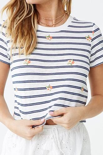 Forever21 Striped & Floral Cropped Tee