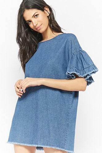 Forever21 Flounce-sleeve Denim Mini Dress